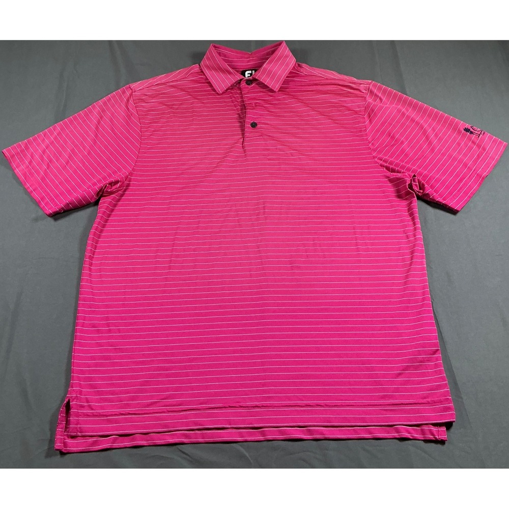 FootJoy Mens Pink Striped Oasis Golf Club Lisle Polo Shirt Large